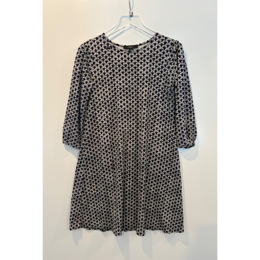 Max Mara Weekend Geometric Print 3/4 Sleeve Dress Navy White Womens Size‎ Small